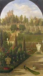 Drummond Castle, Perthshire, vom Garten aus gesehen, 1847